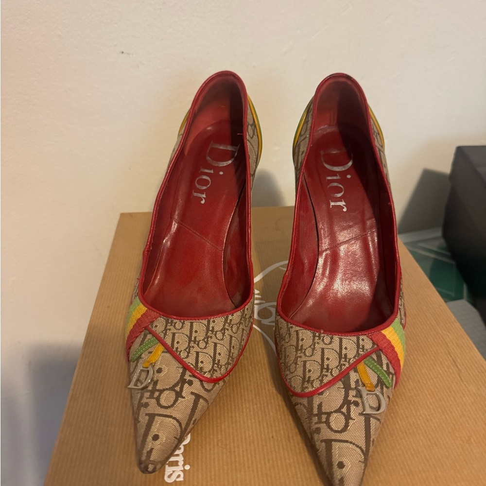 Dior Red and Brown High Heel Pumps